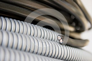 Electric wire and corrugation photo