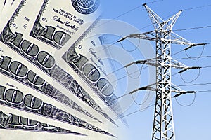 Electric and wires on a background of money .