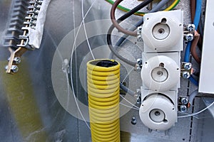 Electric wires and switches in a fuse box