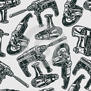 Electric work tools vintage seamless pattern