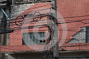 Electrica power line & communications line in city photo