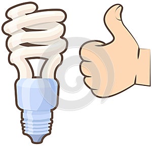 Electrical appliances for lighting and saving electricity. Light bulb and hand showing like gesture