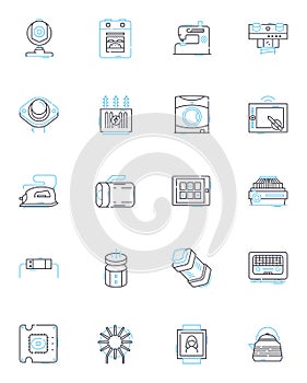 Electrical appliances linear icons set. Power , Efficiency , Voltage , Wattage , Current , Circuits , Resistor line