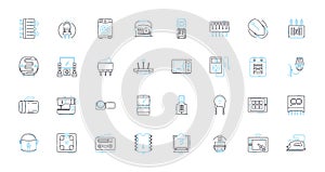 Electrical appliances linear icons set. Power , Efficiency , Voltage , Wattage , Current , Circuits , Resistor line