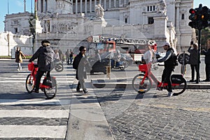 Electrical Bikes in piazza Venezia in Rome, Italy