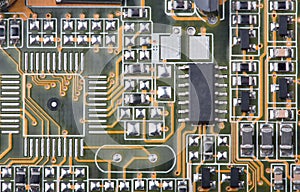 Electrical board with contacts closeup