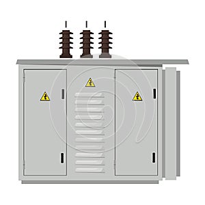 Electrical box, industrial electrical control panel. Substation. Vector image