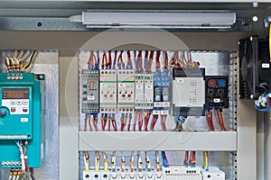 In the electrical Cabinet frequency Converter, controller, relay, thermostat