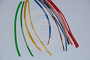 Electrical cables with copper wires with colorful insolated industrial background