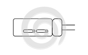 Electrical capasitor vector symbol in outline style. Thru-hole electrolytic capasitor icon