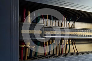 Electrical circuit connection board in control cabinet.