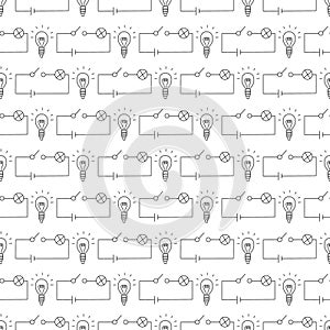 Electrical circuit with incandescent lamp or bulb seamless pattern.