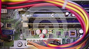 Electrical circuit microchip on computer motherboard