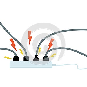 Electrical circuit. Shock, red lightning and yellow sparks