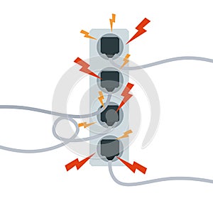 Electrical circuit. Shock, red lightning and yellow sparks from the outlet