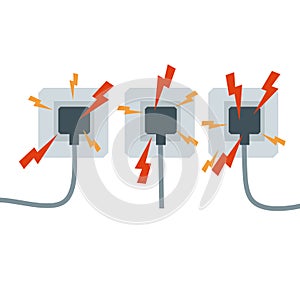 Electrical circuit. Shock, red lightning and yellow sparks from the outlet.