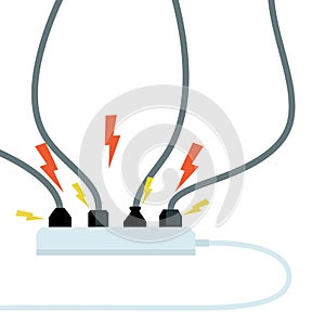 Electrical circuit. Shock, red lightning and yellow sparks from the outlet.