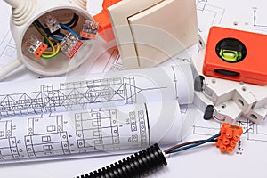 Electrical components, accessories for engineering jobs and diagrams