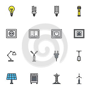 Electrical components filled outline icons set