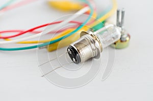 Electrical components on white background