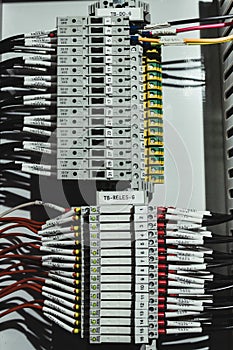 Electrical connections, distribution and control board, ordered and numbered wires