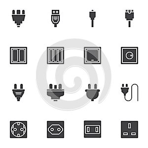 Electrical connector vector icons set