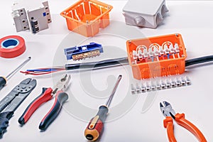 Electrical connectors with wires, junction box and different materials used for jobs