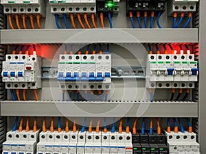 Electrical control panel components isolated on white background