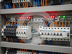 Electrical control panel components isolated on white background