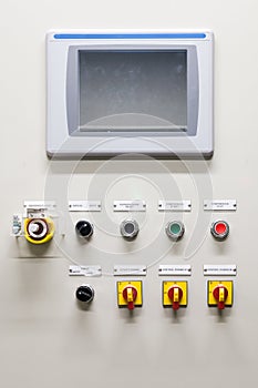 Electrical control panel contains switch buttons for operating.