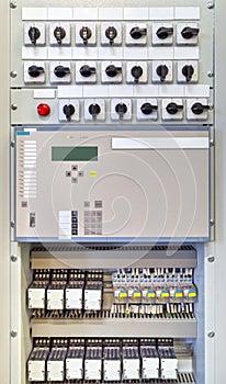 Electrical control panel with electronic devices in electrical substation