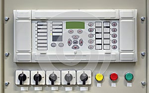 Electrical control panel with electronic devices in electrical substation