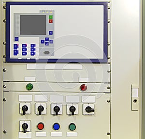 Electrical control panel with electronic devices in electrical substation