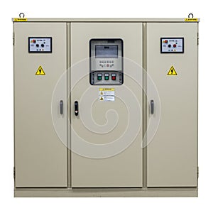 Electrical control panel isolated on white background, industrial equipment