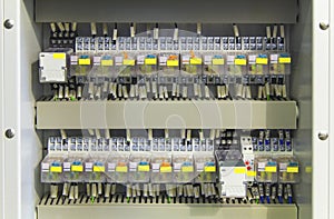 Electrical control panel with relays and wires