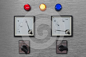 Electrical control panel with volt and amp meter for monitor electricity system with lamp phase signal and selector switch for