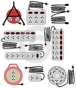 Electrical cord and socket extension vector set