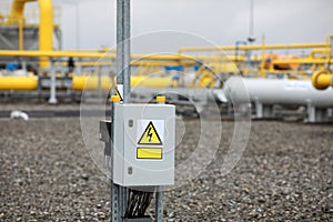 .Electrical danger sign in a natural gas compressor station