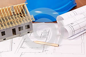Electrical diagrams, accessories for drawing and house under construction, building home concept