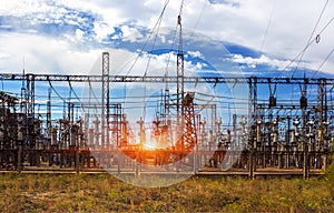 Electrical distribution station, transformers, high-voltage line