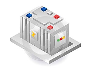 Electrical energy storage battery in flat isometric illustration design