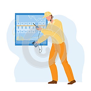 Electrical Engineer Checking Electric Panel Vector illustration