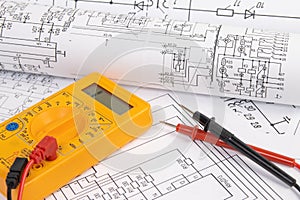 Electrical engineering drawings and digital multimeter