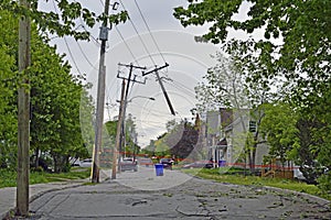 Snapped power poles and lines photo