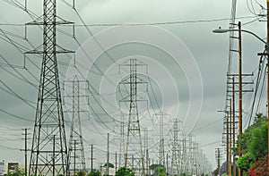 Electrical grid towers receding into infinity