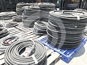 Electrical huge cables stacked very presentable manner in the yard for oil and gas underground cables