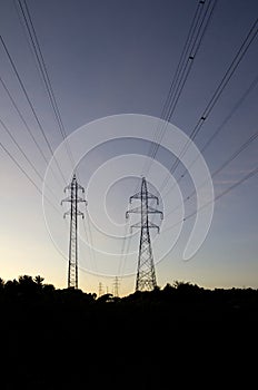 Electrical Hydro Towers and Cables at Sunset