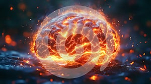 Electrical impulses around the human brain. Science and technology concept