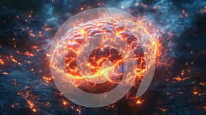 Electrical impulses around the human brain. Science and technology concept