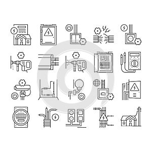 Electrical Installation Tool Icons Set Vector .